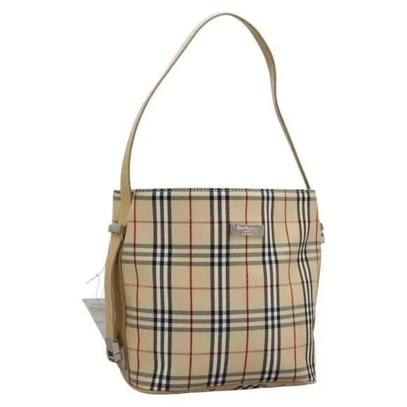 BURBERRY Nova Check Blue Label Shoulder Bag Canvas Beige Silver Auth 113784 - Picture 1 of 15